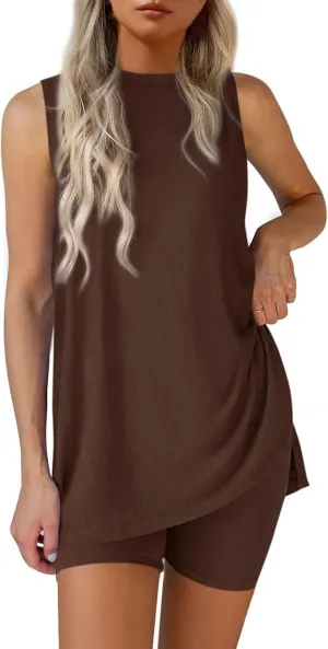 2 Piece Sets for Women 2025 Summer Plus Size Matching Shorts Tank Tops Sets Resort Airport Travel Loungewear Outfits