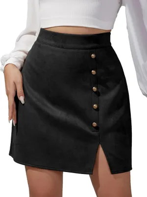 Aivtalk Leather Skirt Women's High Waisted Faux Leather Mini Skirt Classic Slim Bodycon Skirt Casual Short Skirt