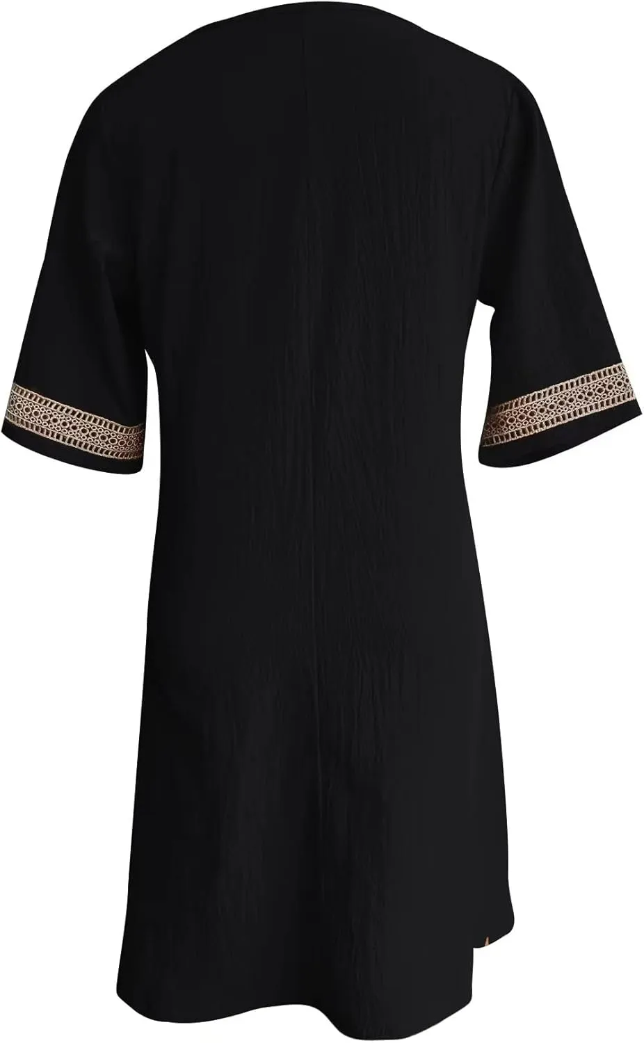 Akivide Women's Summer Cotton Linen V Neck Half Sleeve Mini Dress Casual Loose Plus Size Beach Vacation Tunic Dress