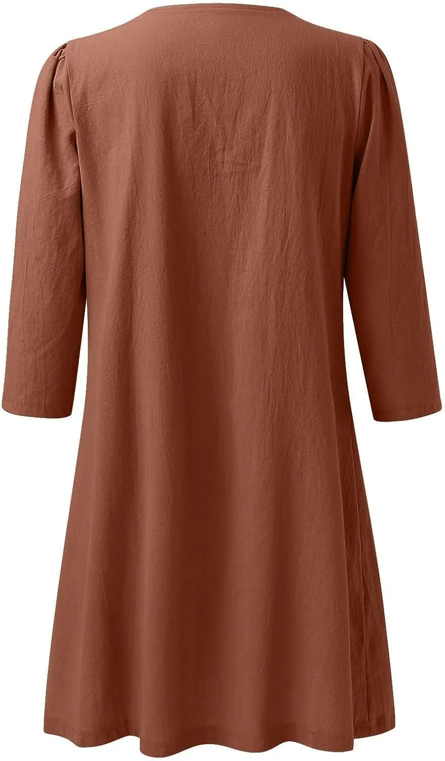 Akivide Womens Summer V Neck Linen Dress Loose Half Sleeve Pleated Solid Linen Dress