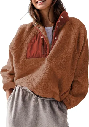 AMEBELLE Women’s Lightweight Fleece Pullover Jacket Cropped Fall Winter Fuzzy Sherpa Jacket Sweatshirt Coat with Pockets