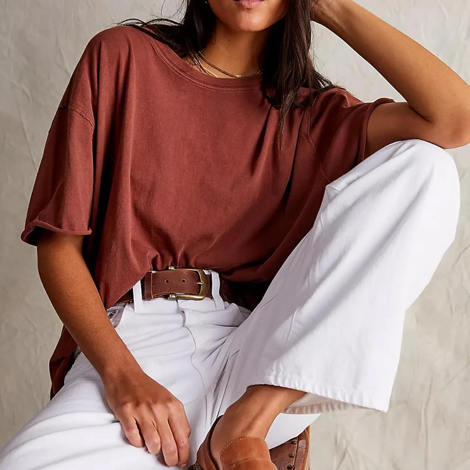 Aonoapll Women Y2k Basic Oversized T Shirts Casual Loose Fit Crewneck Short Sleeve Tops Summer Going Out Solid Tees