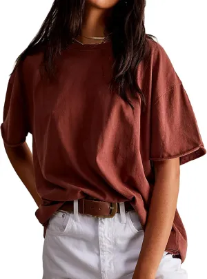 Aonoapll Women Y2k Basic Oversized T Shirts Casual Loose Fit Crewneck Short Sleeve Tops Summer Going Out Solid Tees