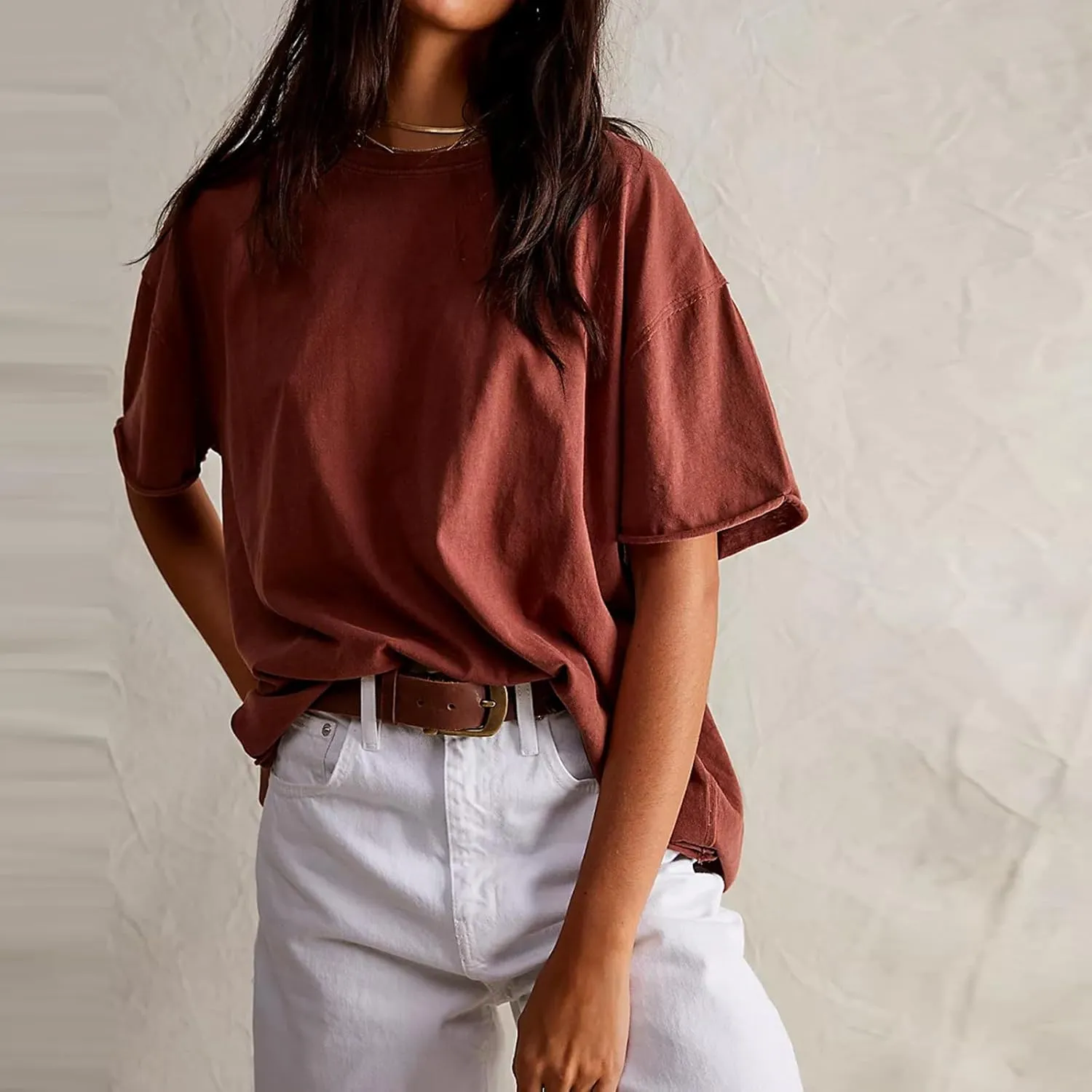 Aonoapll Women Y2k Basic Oversized T Shirts Casual Loose Fit Crewneck Short Sleeve Tops Summer Going Out Solid Tees