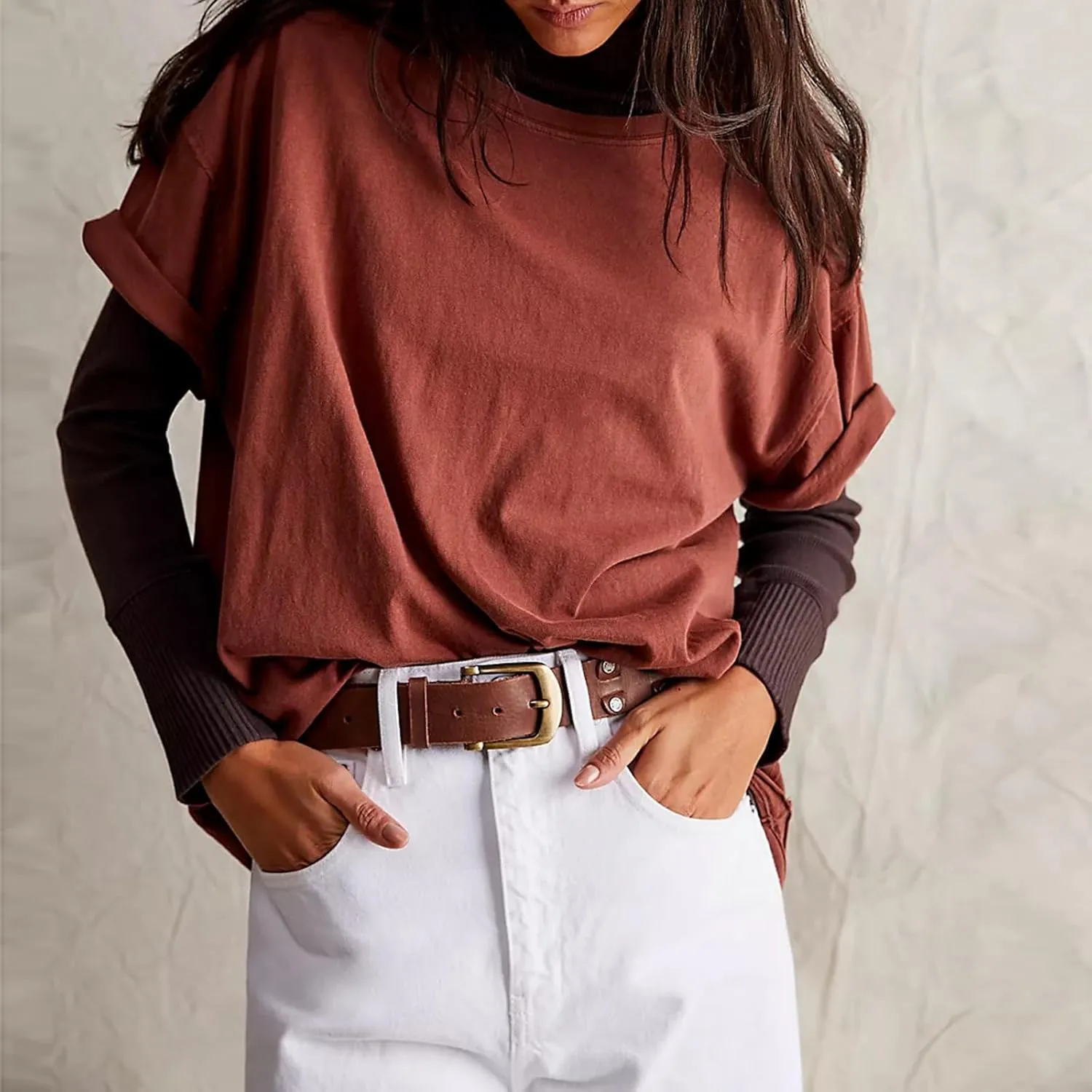 Aonoapll Women Y2k Basic Oversized T Shirts Casual Loose Fit Crewneck Short Sleeve Tops Summer Going Out Solid Tees
