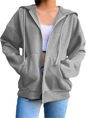 Aopwsrlyi Women's Casual Full Zip Up Hoodie Oversized Long Sleeve Hooded Sweatshirt with Pockets