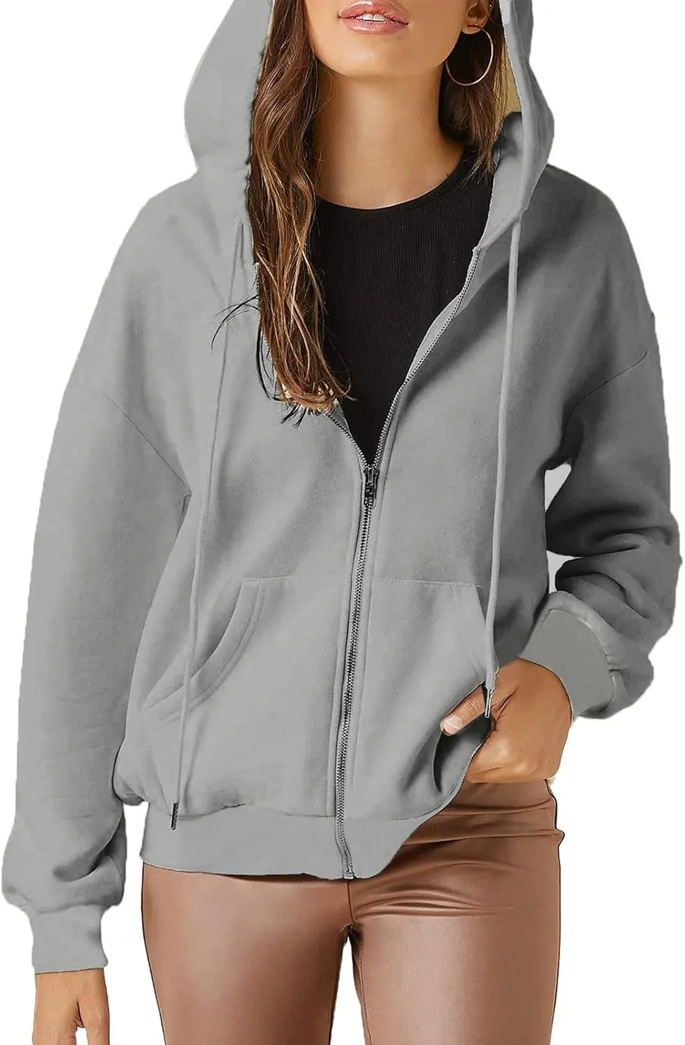 Aopwsrlyi Women's Casual Full Zip Up Hoodie Oversized Long Sleeve Hooded Sweatshirt with Pockets