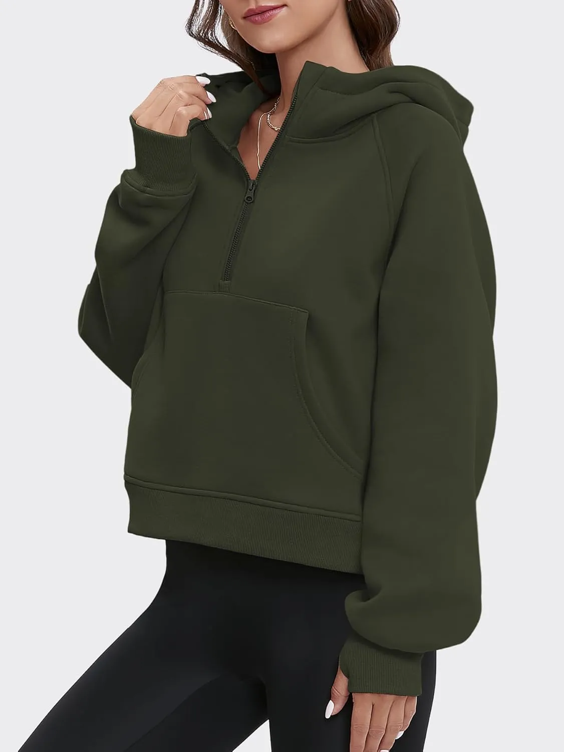 ATHMILE Sweatshirts For Women Cropped Hoodies Half Zip Fleece Pullover Winter Clothes Quarter Zip Up 2023 Outfits Sweater