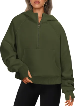 ATHMILE Sweatshirts For Women Cropped Hoodies Half Zip Fleece Pullover Winter Clothes Quarter Zip Up 2023 Outfits Sweater