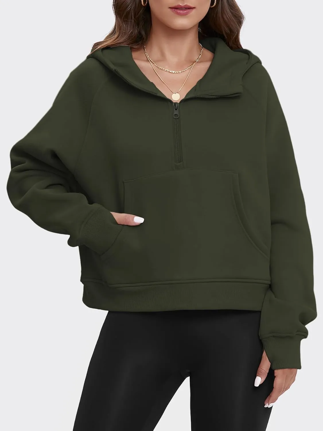 ATHMILE Sweatshirts For Women Cropped Hoodies Half Zip Fleece Pullover Winter Clothes Quarter Zip Up 2023 Outfits Sweater