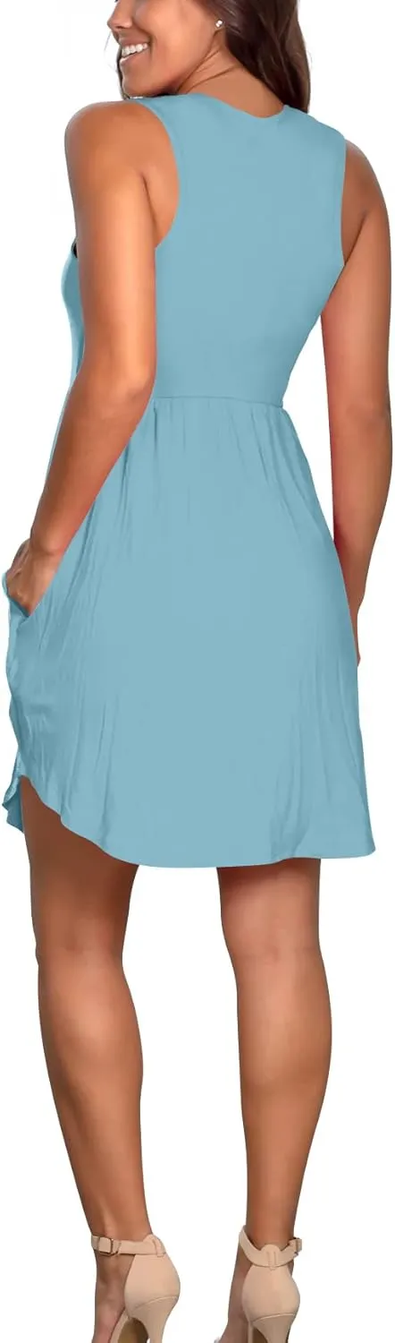Atizon Casual Summer T Shirt Dress for Women V Neck Swing Elastic Tunic Short Sundress with Pockets