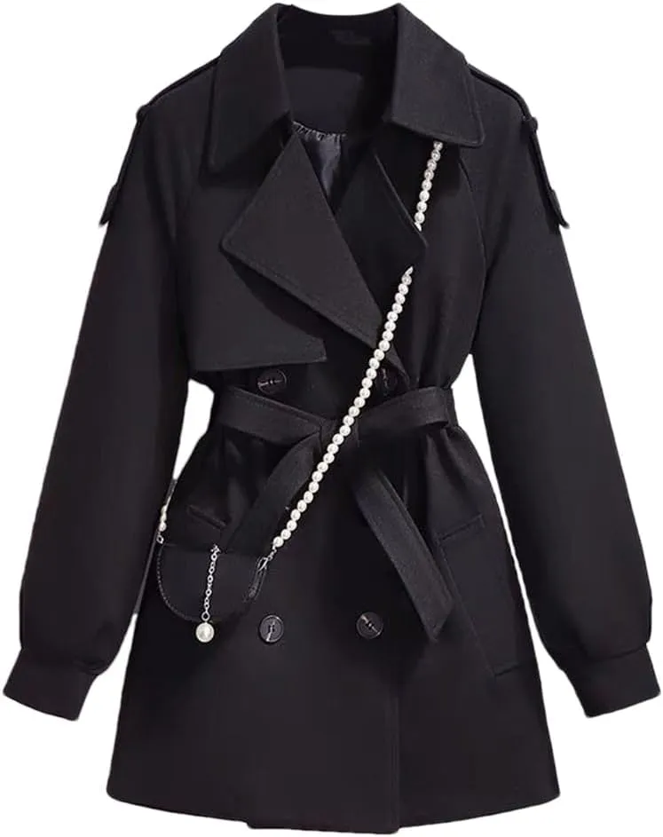 Autumn And Winter Mid-Length Women's Wool Blends Coat Double-Breasted Slim Waistband Jacket Formal