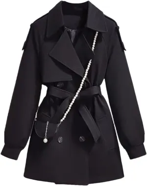 Autumn And Winter Mid-Length Women's Wool Blends Coat Double-Breasted Slim Waistband Jacket Formal