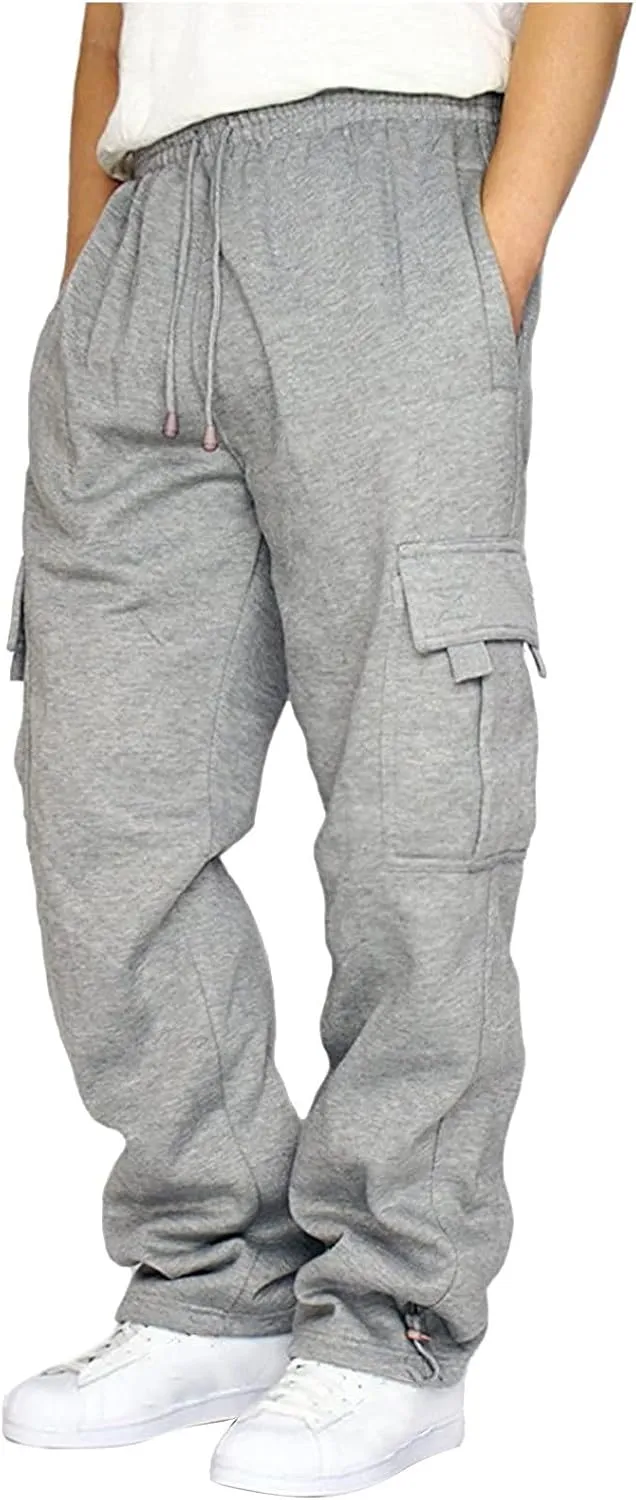 Aymnlox Mens Stylish Casual Pants Relaxed Fit Drawstring Elastic Waist Sweatpants Outdoor Workout Jogger Pants with Pockets
