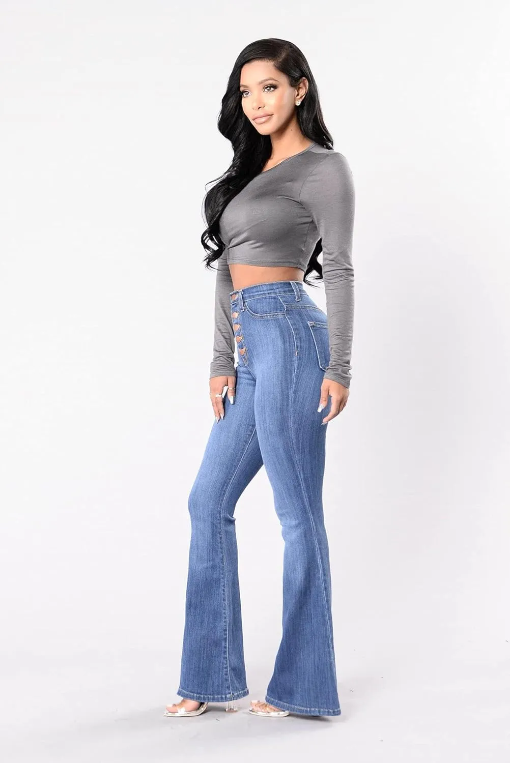 Azuki Flare Pants Ripped Bell Bottom Jeans for Women High Waisted Classic Flared Denim Pants with Pockets