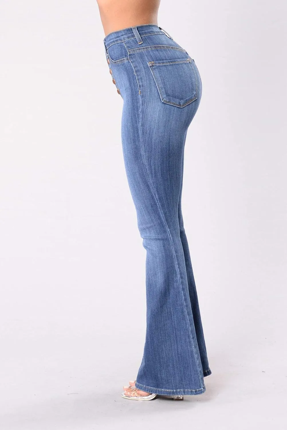 Azuki Flare Pants Ripped Bell Bottom Jeans for Women High Waisted Classic Flared Denim Pants with Pockets