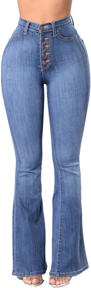 Azuki Flare Pants Ripped Bell Bottom Jeans for Women High Waisted Classic Flared Denim Pants with Pockets
