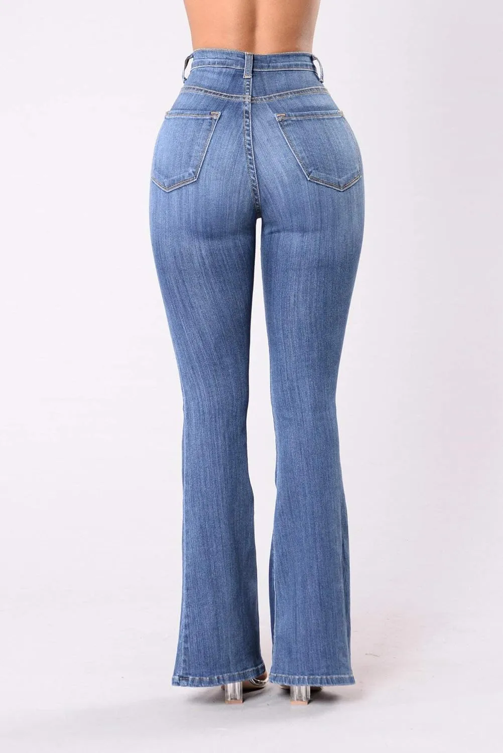 Azuki Flare Pants Ripped Bell Bottom Jeans for Women High Waisted Classic Flared Denim Pants with Pockets