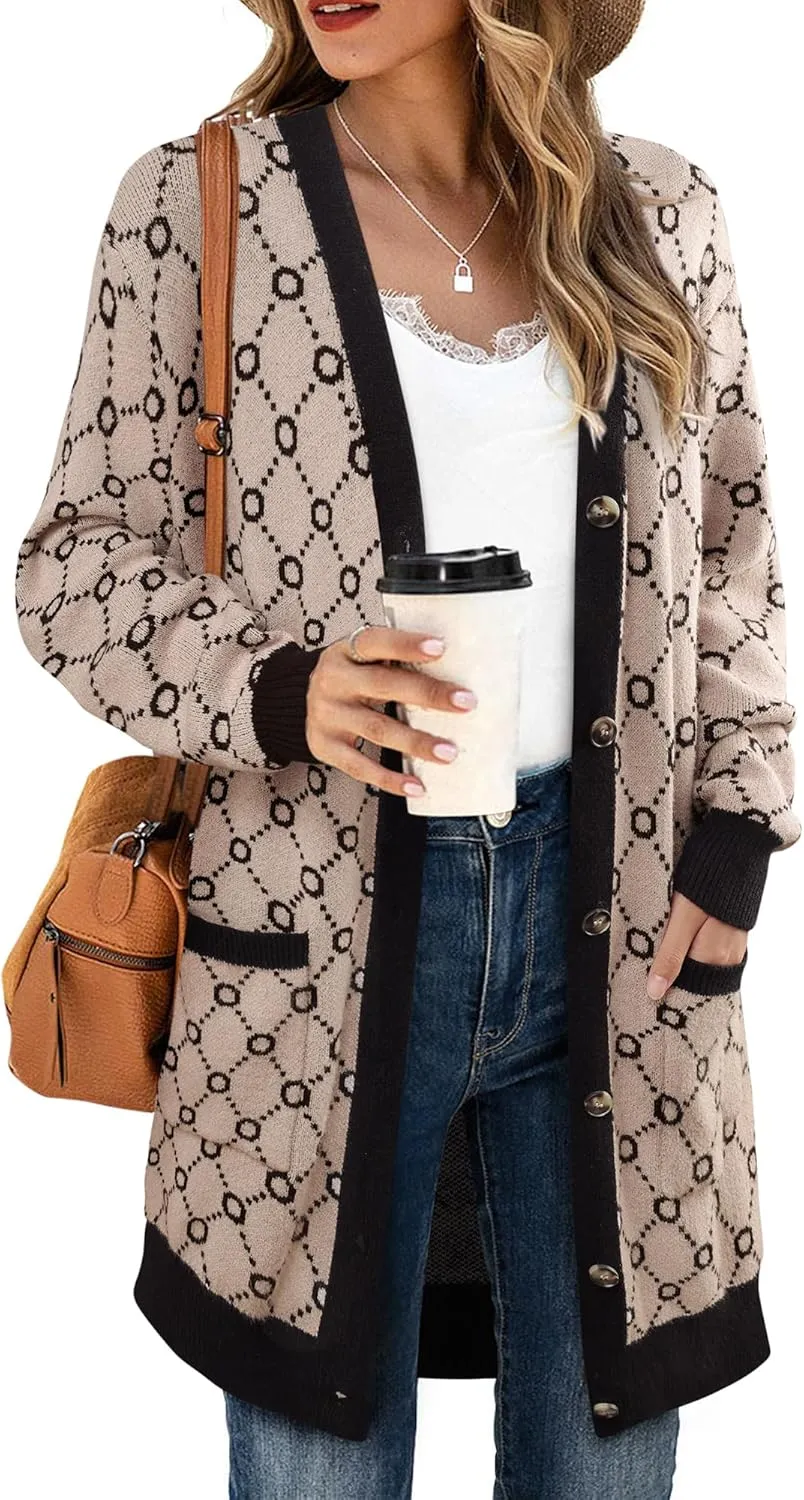 Bebonnie Women's Cozy Knit Long Sleeve Open Front Buttons Cardigan Sweater Outerwears Coats with Pocket