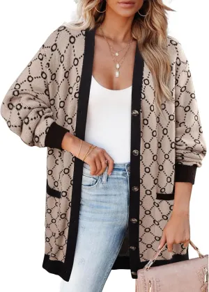 Bebonnie Women's Cozy Knit Long Sleeve Open Front Buttons Cardigan Sweater Outerwears Coats with Pocket