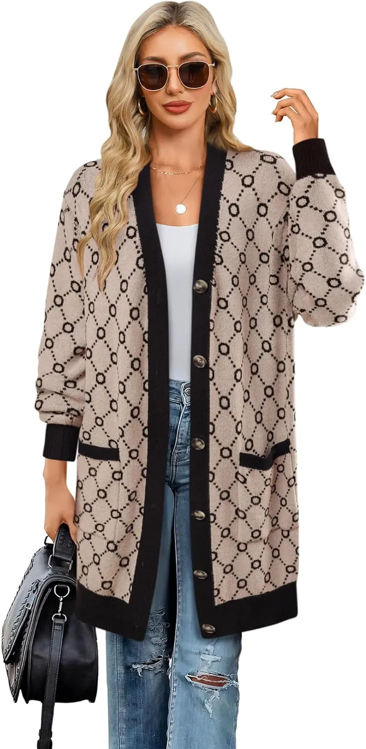Bebonnie Women's Cozy Knit Long Sleeve Open Front Buttons Cardigan Sweater Outerwears Coats with Pocket