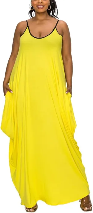 BFFBABY Women's Casual Maxi Dress Sleeveless Tie Dye Spaghetti Strap Summer Plus Size Swing Sundress with Pockets
