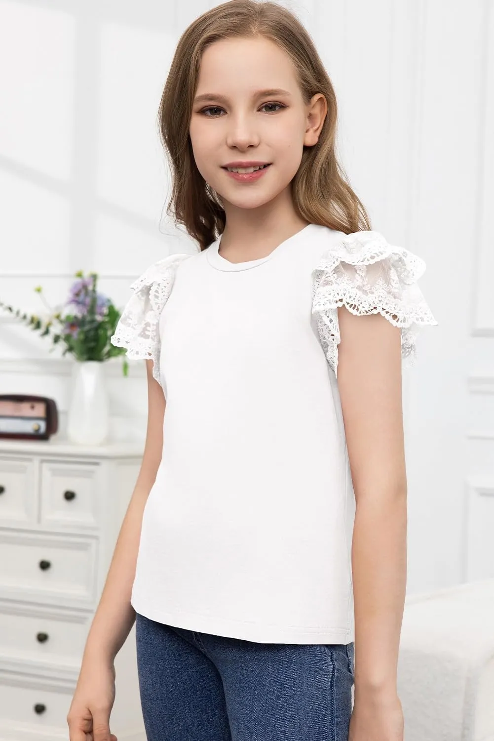 blibean Teen Girls Tshirt Cotton Flowy Short Sleeve Button Tops Size 6-15 Years