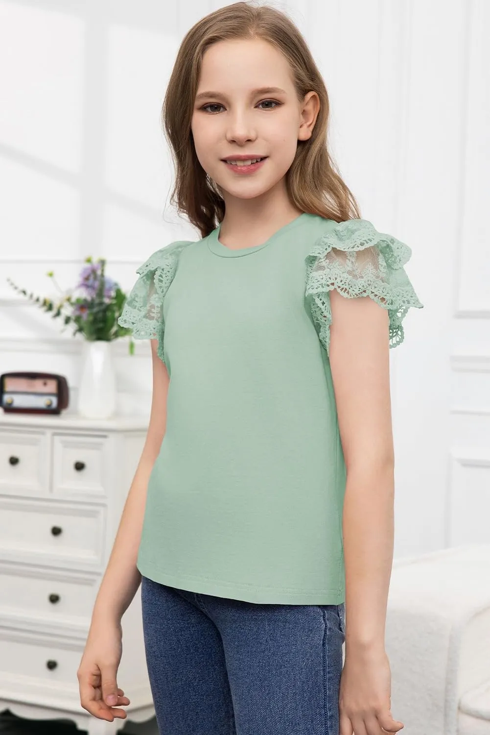 blibean Teen Girls Tshirt Cotton Flowy Short Sleeve Button Tops Size 6-15 Years