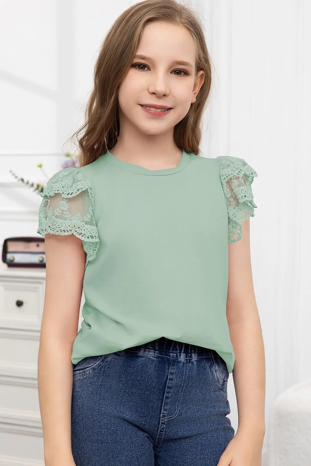 blibean Teen Girls Tshirt Cotton Flowy Short Sleeve Button Tops Size 6-15 Years