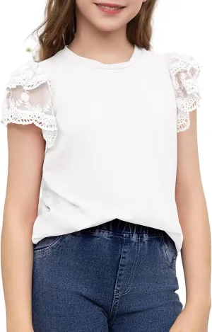 blibean Teen Girls Tshirt Cotton Flowy Short Sleeve Button Tops Size 6-15 Years