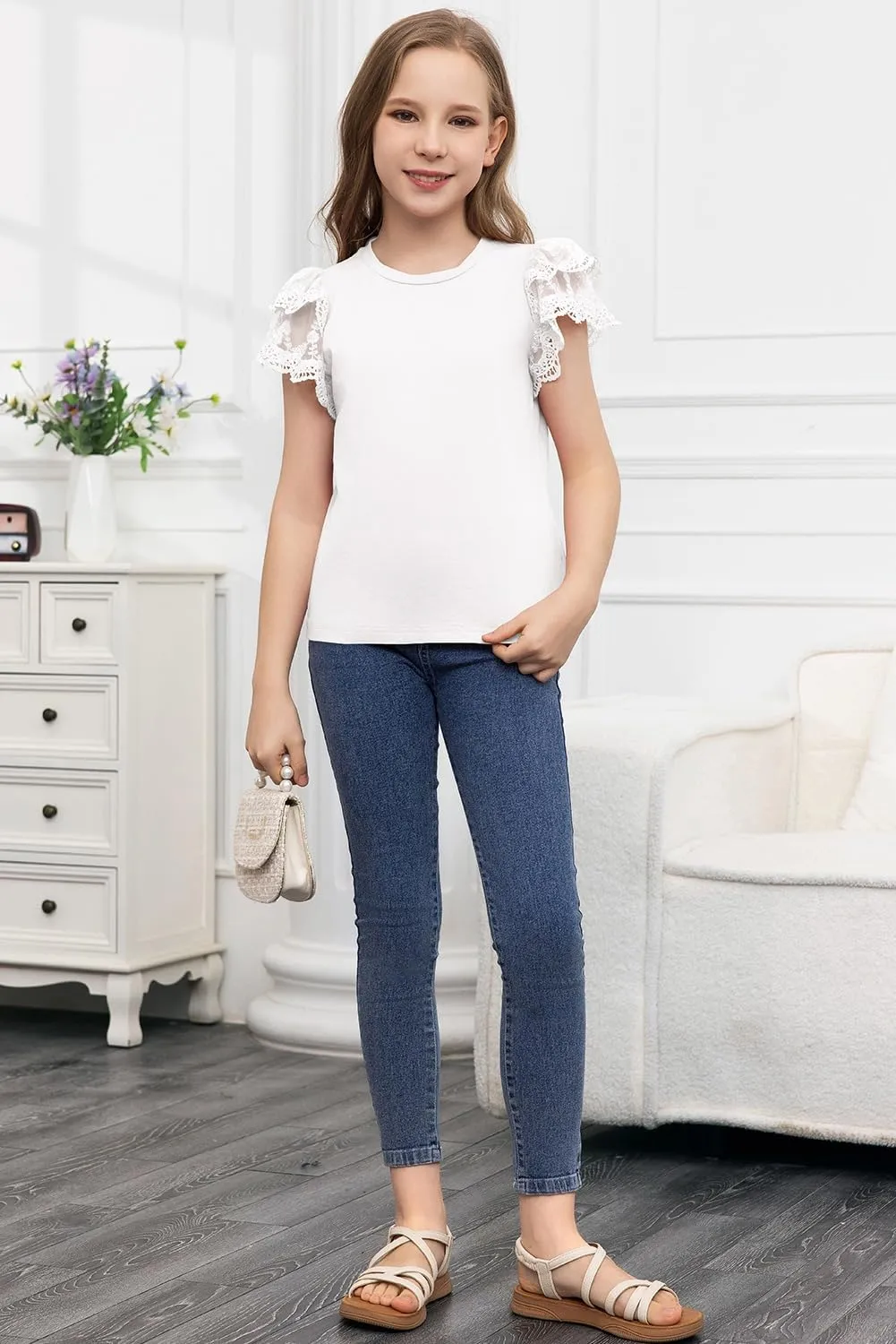 blibean Teen Girls Tshirt Cotton Flowy Short Sleeve Button Tops Size 6-15 Years