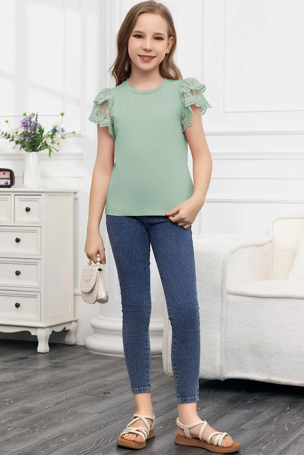 blibean Teen Girls Tshirt Cotton Flowy Short Sleeve Button Tops Size 6-15 Years
