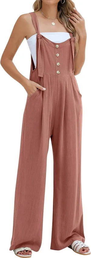 Blooming Jelly Womens Wide Leg Casual Jumpsuits Linen Loose Fit Overalls Flowy Sleeveless Bib Outfits