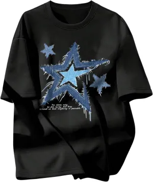 Boy's Casual Tropical Star Letter Print T Shirt Short Sleeve Crew Neck Drop Shoulder Tee Tops