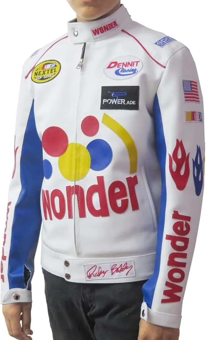 Boy's Ricky Bobby Wonder Halloween Motorcycle Faux Leather Jacket - Ricky Bobby Wonder Moto Biker Faux Jacket