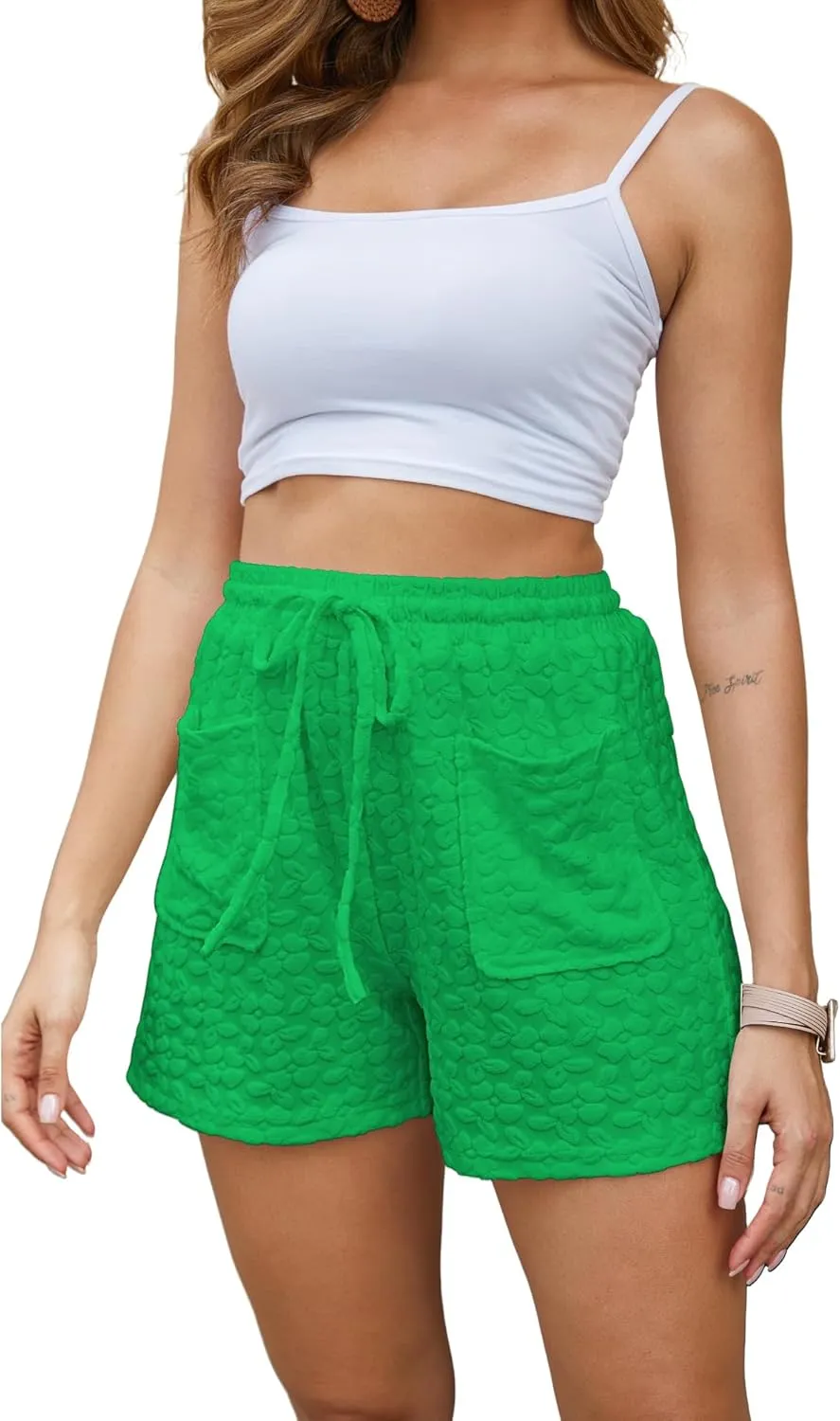 Bsubseach Shorts for Women Beach Cover Up Shorts Terry Cloth Summer Casual Elastic Waist Drawstring Short Pants