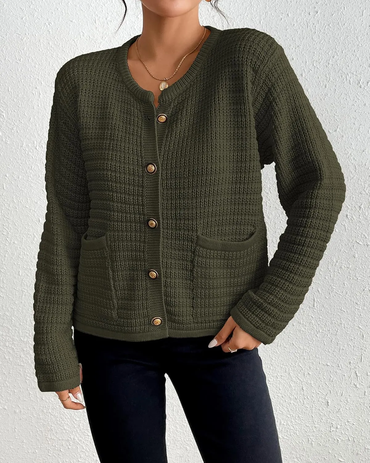 Bsubseach Womens Cardigan Sweaters 2025 Long Sleeve Open Front Button Down Knit Jackets Fall Cardigans with Pockets