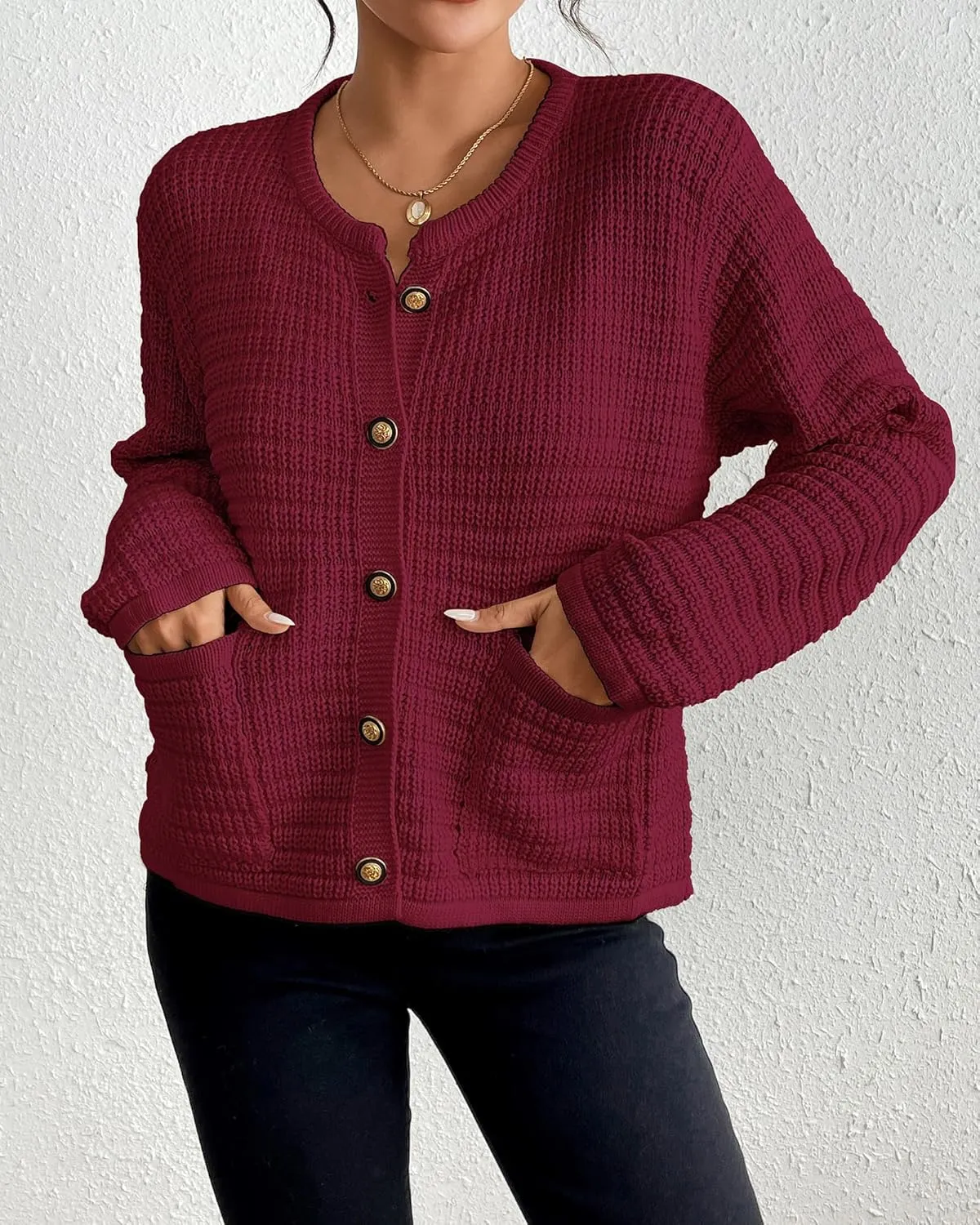 Bsubseach Womens Cardigan Sweaters 2025 Long Sleeve Open Front Button Down Knit Jackets Fall Cardigans with Pockets