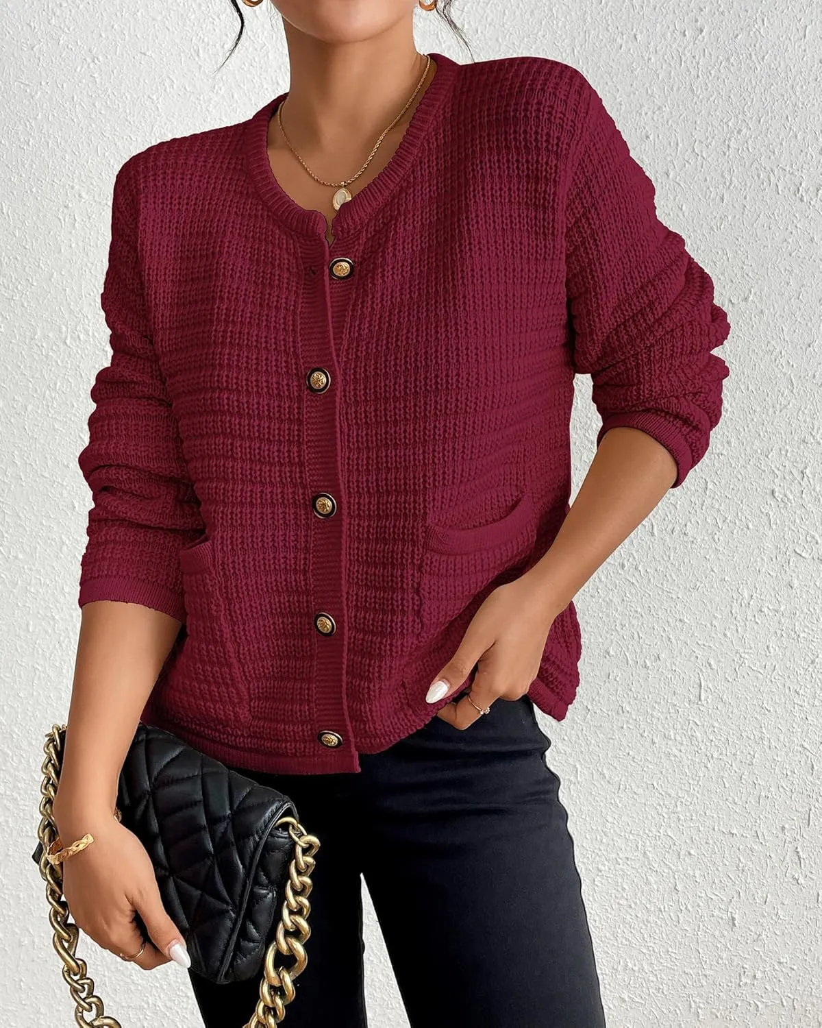 Bsubseach Womens Cardigan Sweaters 2025 Long Sleeve Open Front Button Down Knit Jackets Fall Cardigans with Pockets