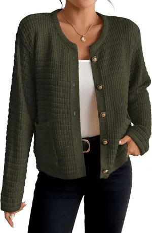 Bsubseach Womens Cardigan Sweaters 2025 Long Sleeve Open Front Button Down Knit Jackets Fall Cardigans with Pockets
