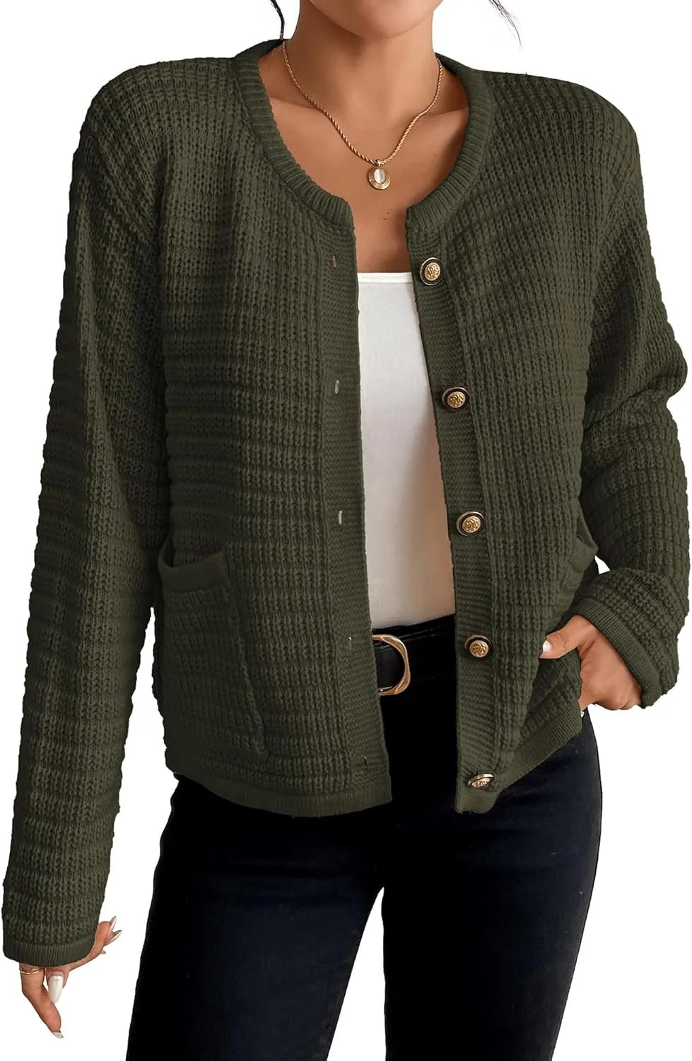 Bsubseach Womens Cardigan Sweaters 2025 Long Sleeve Open Front Button Down Knit Jackets Fall Cardigans with Pockets