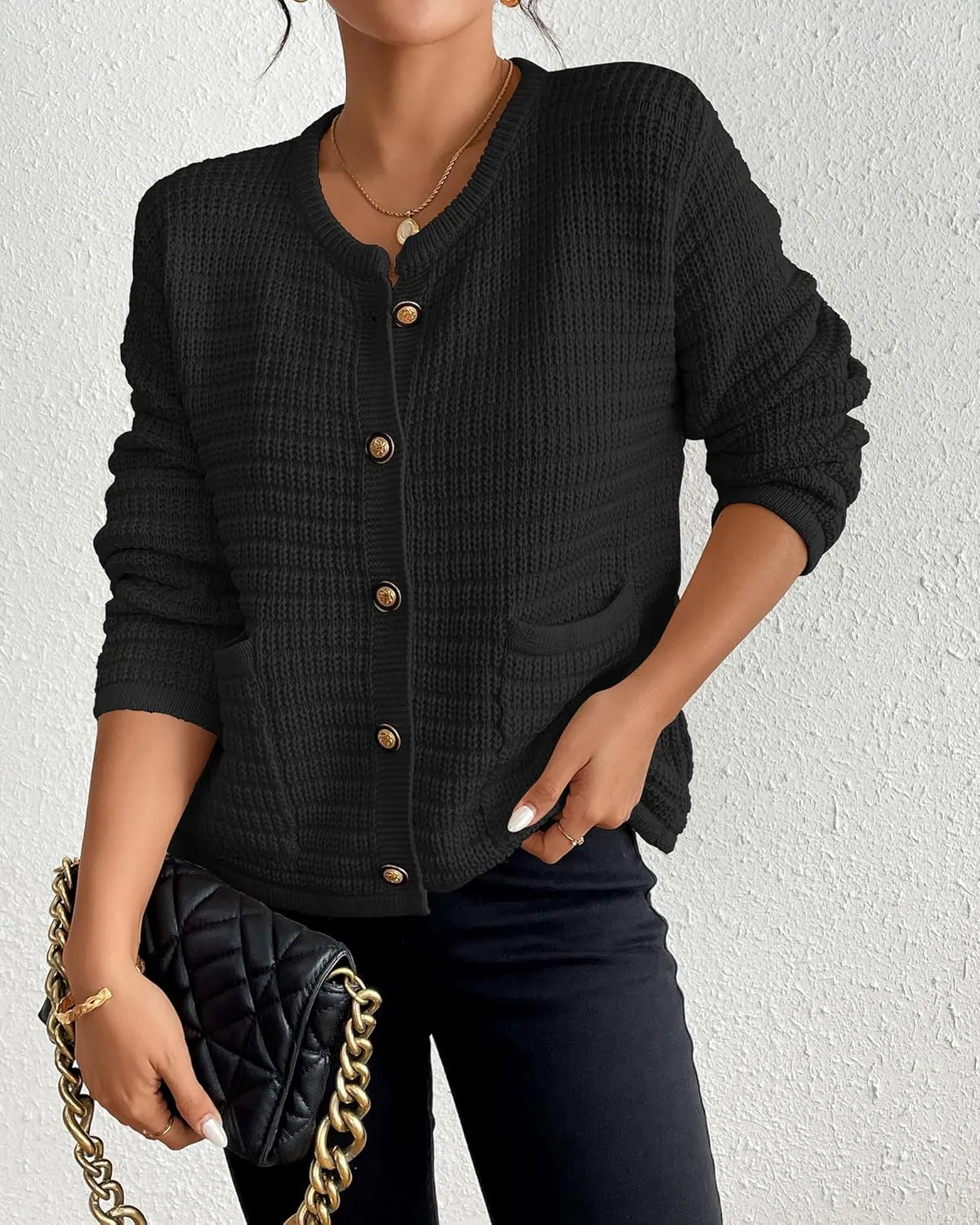 Bsubseach Womens Cardigan Sweaters 2025 Long Sleeve Open Front Button Down Knit Jackets Fall Cardigans with Pockets