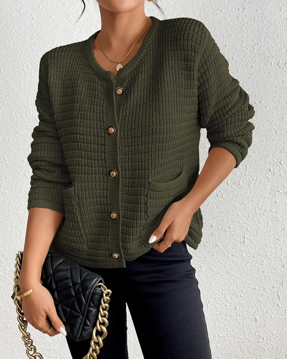 Bsubseach Womens Cardigan Sweaters 2025 Long Sleeve Open Front Button Down Knit Jackets Fall Cardigans with Pockets