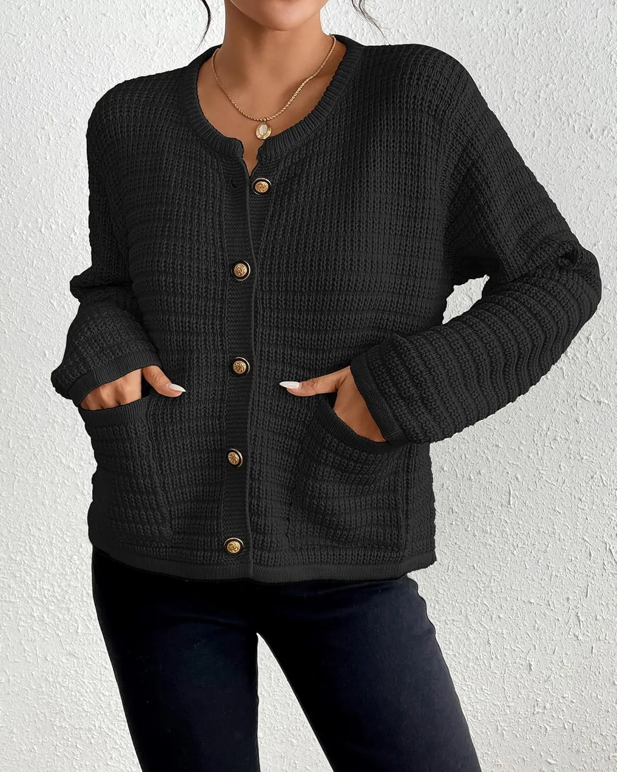 Bsubseach Womens Cardigan Sweaters 2025 Long Sleeve Open Front Button Down Knit Jackets Fall Cardigans with Pockets