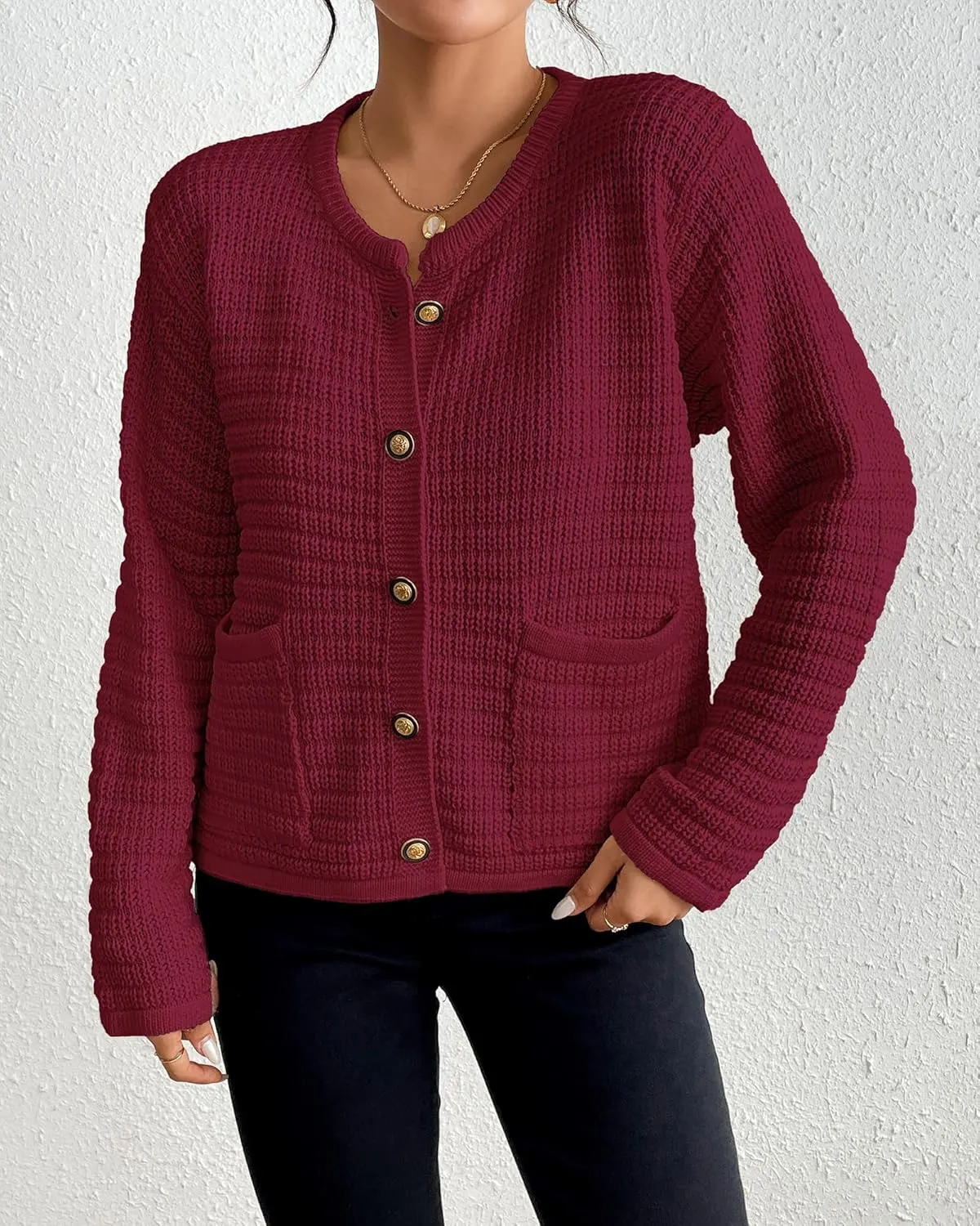 Bsubseach Womens Cardigan Sweaters 2025 Long Sleeve Open Front Button Down Knit Jackets Fall Cardigans with Pockets