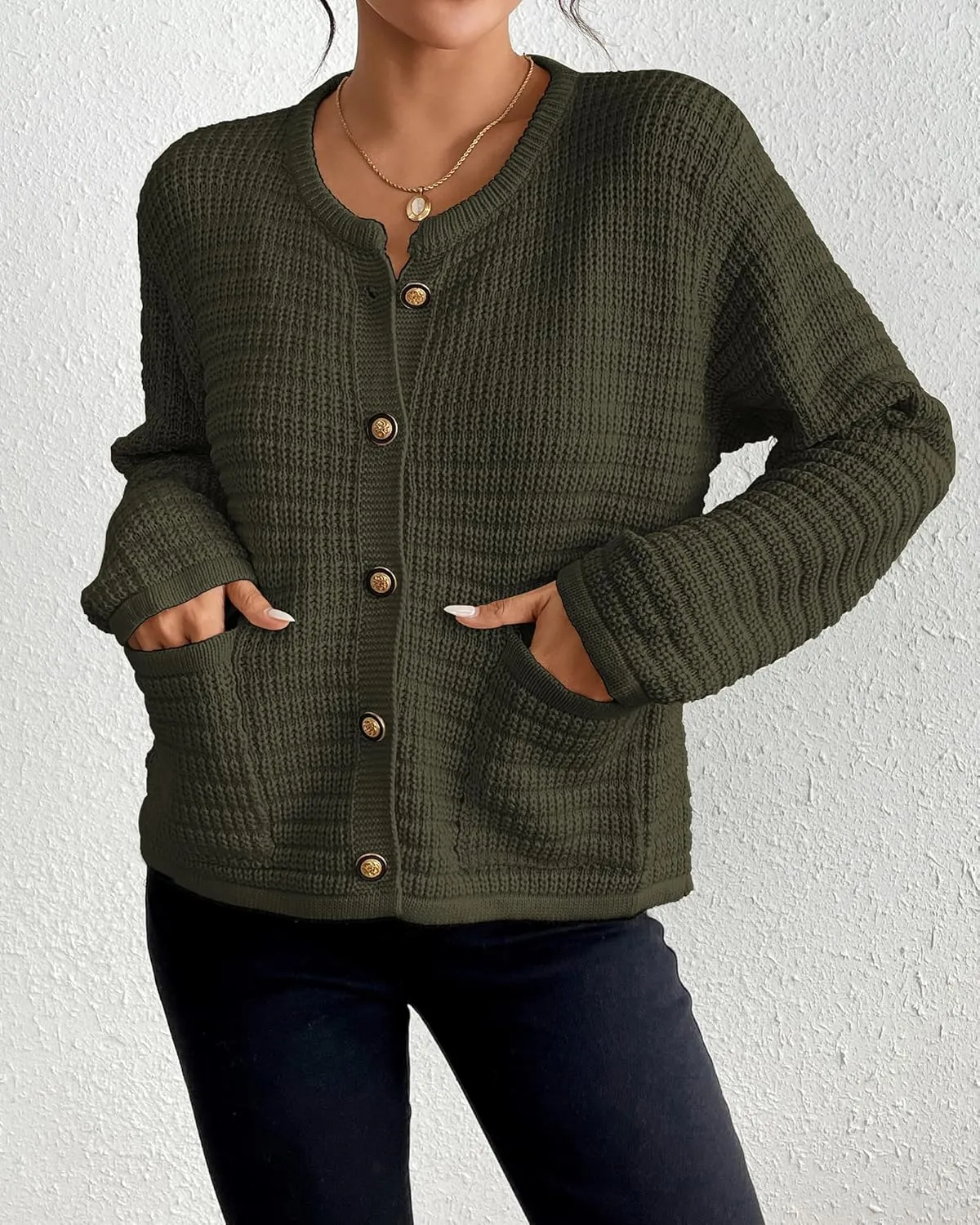 Bsubseach Womens Cardigan Sweaters 2025 Long Sleeve Open Front Button Down Knit Jackets Fall Cardigans with Pockets