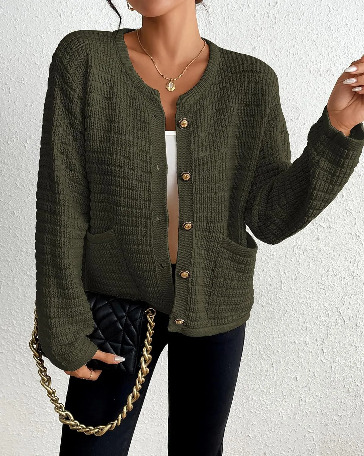 Bsubseach Womens Cardigan Sweaters 2025 Long Sleeve Open Front Button Down Knit Jackets Fall Cardigans with Pockets