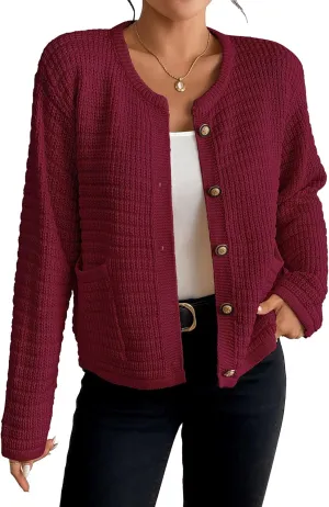 Bsubseach Womens Cardigan Sweaters 2025 Long Sleeve Open Front Button Down Knit Jackets Fall Cardigans with Pockets