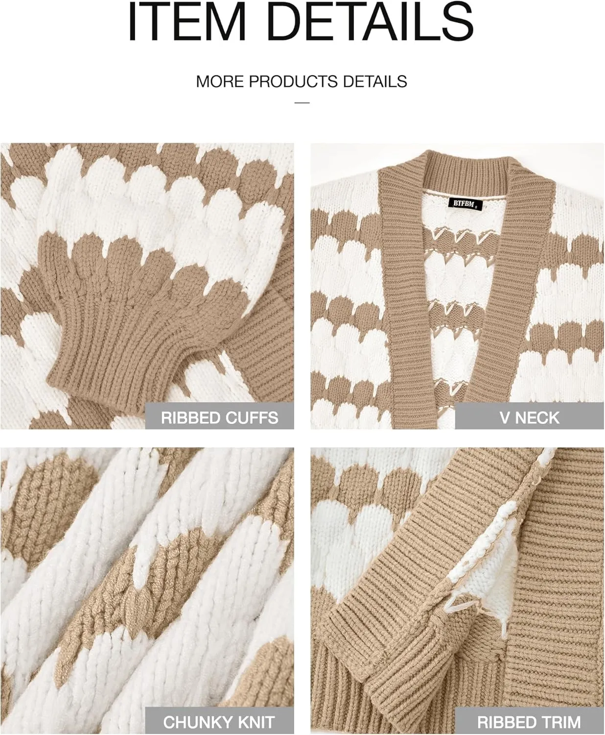 BTFBM Womens Open Front Cardigan Sweater 2024 Fall Winter Long Sleeve Loose Color Block Chunky Cable Knit Outerwear Coat