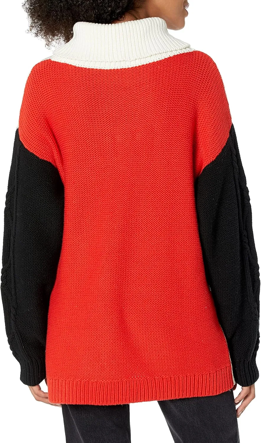 Cable Stitch Women's Cable Turtleneck Sweater - Oversized Colorblock Contrast Long Sleeve Chunky Pullover Knit Top